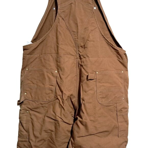 Carhartt Mens Brown Insulated Duck Bib Overalls Size 50 X 30 With Red Quilted Li - Picture 12 of 13